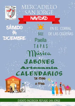 Cartel de Mercadillo Solidario en El Corral de las Cigüeñas