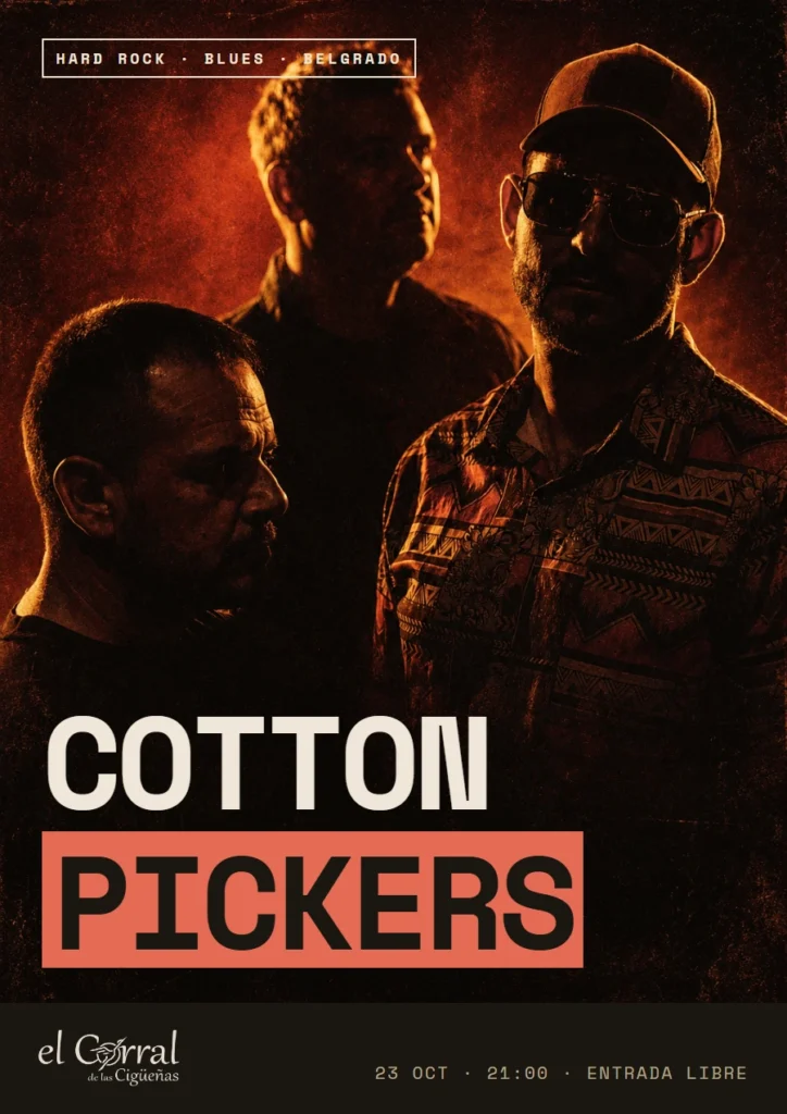 Cartel del concierto de Cotton Pickers en El Corral de las Cigüeñas, viernes 23 de octubre a las 21:00, entrada libre