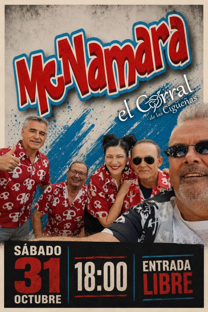 Cartel del concierto de McNamara en El Corral de las Cigüeñas, sábado 31 de octubre a las 18:00