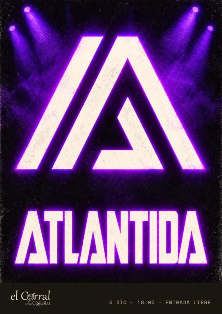 Cartel del concierto de Atlántida en El Corral de las Cigüeñas, sábado 5 de diciembre a las 18:00