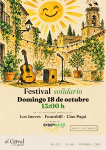 Cartel de Festival solidario a favor de Extremayuda en El Corral de las Cigüeñas